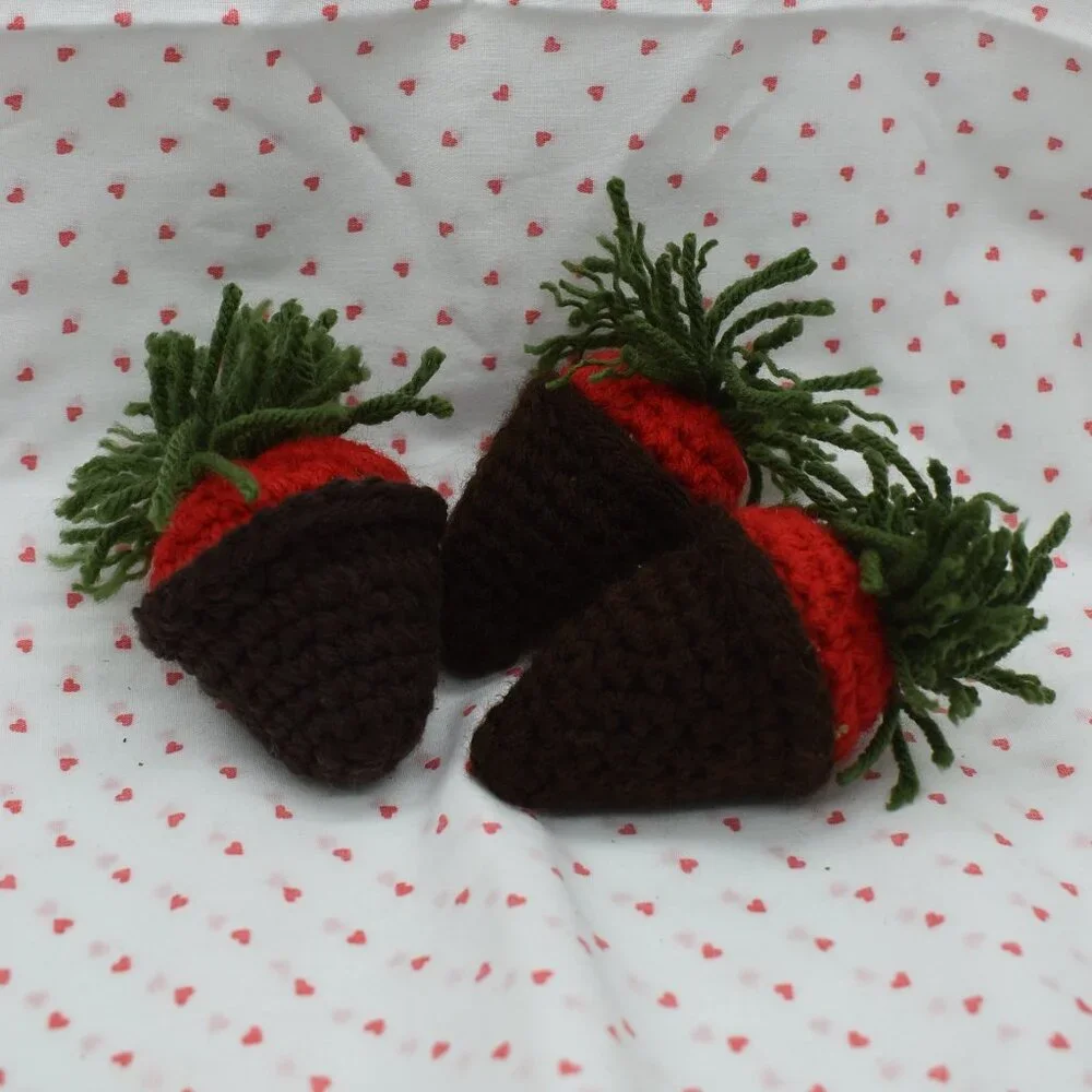 Crochet Catnip Chocolate Covered Strawberry Cat toys Set of Three HAND CRAFTED